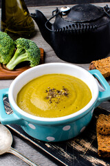 vegetable puree soup with breadcrumbs and vegetables