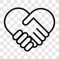 Handshake collaboration heart shape logo. Business agreement concept icon. Vector illustration isolated on transparent background.