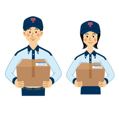 荷物を持つ郵便局員の男女