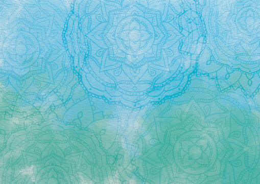 Blue-Green Textured Mandala Wallpaper Background