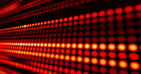 Rows of red led light diodes glowing and darkening on blakc background