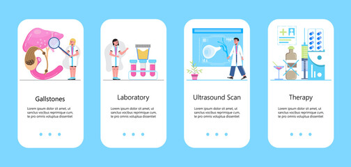 Gallbladder concept app vector. Doctors treat gallstones. Biliary dyskinesia ptoblems