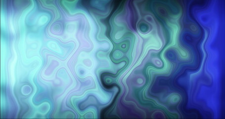 Abstractly defocussed of green and purple tones glowing and pulsating on black background