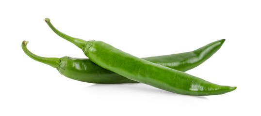 Green chili pepper on white background