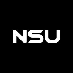 NSU letter logo design with black background in illustrator, vector logo modern alphabet font overlap style. calligraphy designs for logo, Poster, Invitation, etc.