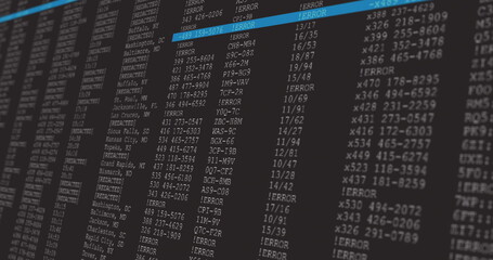 Image of data processing on grey and blue computer screen