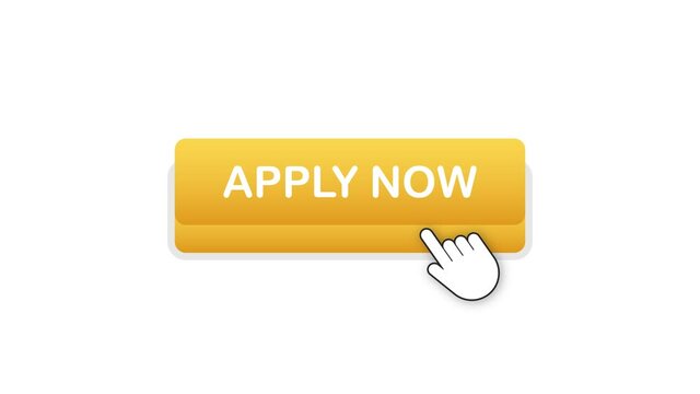 Apply now. Web banner. Arrow, cursor icon. Arrow icon. Hand click. Motion graphics.