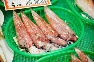 fresh squid ,traditional seafood market 