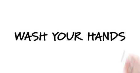 Person writing coronavirus concept texts against white background