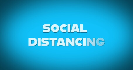Social distancing slicing diagonally against blue background