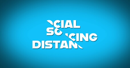 Social distancing slicing diagonally against blue background