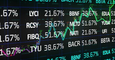 Fototapeta premium Stock market data processing against black background