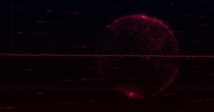 Pink graph and globe moving against black background