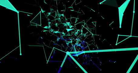 Green geometrical shapes against black background