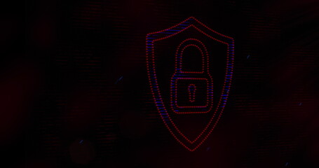 Image of digital computer interface online security pink padlock icon on glowing background