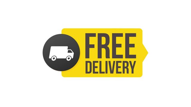 Free delivery. Badge with truck. Price tag. Motion graphics.