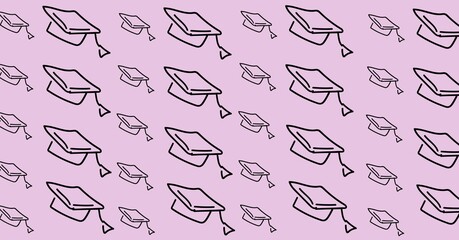 Naklejka premium Composition of multiple graduation hats on purple background