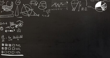 Composition of mathematical equations over black chalkboard