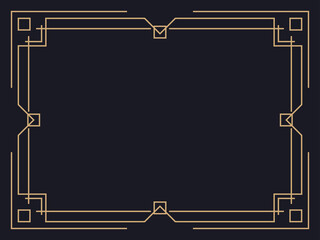 Art deco frame. Vintage linear border. Design a template for invitations, leaflets and greeting cards. Geometric golden frame. The style of the 1920s - 1930s. Vector illustration