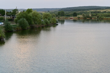 Relaxing walk in nature at sunset