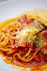 pasta with tomato sauce and basil