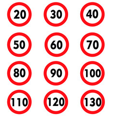speed limit sign on white background - obrazy, fototapety, plakaty