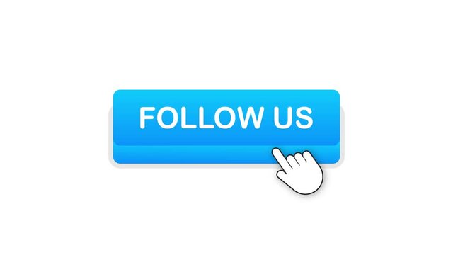 Follow us. Hand click icon. Finger click icon. Motion graphics.