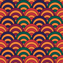 Seamless scales pattern. Japan traditional ornament. Ethnic embroidery. Repeated scallops. Fish scale. Repeat scallop shapes background. Vector tiles. Japanese sashiko uroko motif. Squama wallpaper