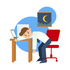 Businessman tired overworked and sleeps on desk. Office syndrome
