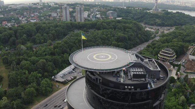 Helicopter Helipad on the Roof Top of Business Building