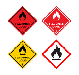 Set of flammable liquid sign on white background. Danger sign. Label, Sticker, Symbol. Vector illustration. - obrazy, fototapety, plakaty