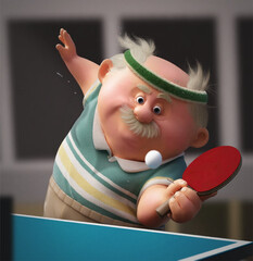 ping pong player an old man playing tennis for a long time 3d illustration expert art games tennis old man cool master tired - obrazy, fototapety, plakaty