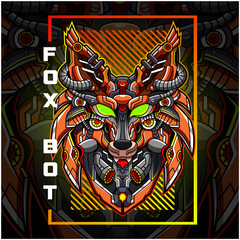 Fox head robot esport mascot logo design 