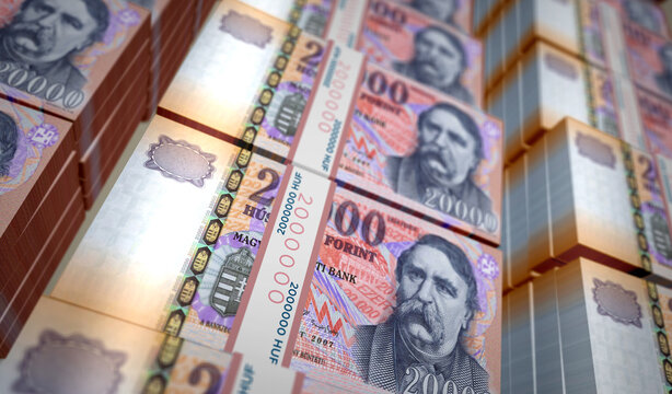 Hungarian Forint money banknotes pack illustration