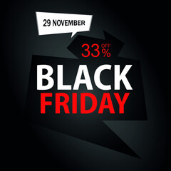 33% off on Black Friday. Black banner with thirty-three percent off promotion for november.