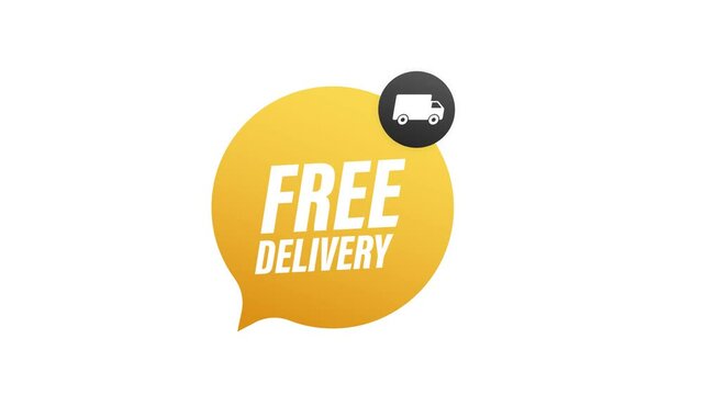 Free delivery. Badge with truck. Price tag. Motion graphics.