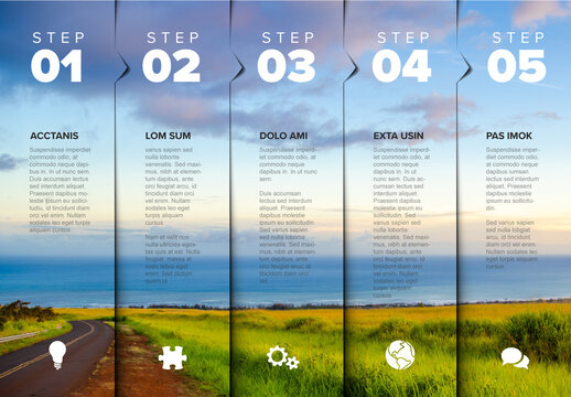 Five Steps Progress Page Layout with Big Photo Placeholder
