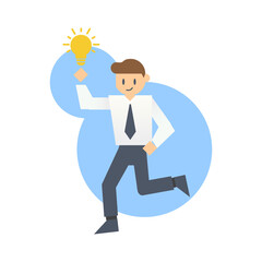 Happy businessman having creative idea. businessman with idea lightbulb flat vector illustration