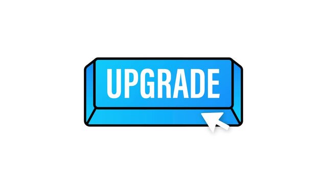 Upgrade blue square button. Motion graphics.