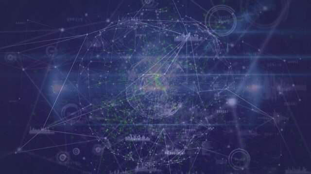 Animation of networks of connections over statistic purple background
