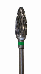 Cutter. Engraver. Engraving tool. Tool for the manufacture of dentures. Dental equipment. Isolated on white.