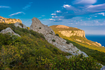 Temple of the Sun - rocks surrounded by forest in the mountains of Crimea,