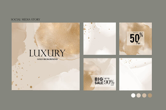 Instagram social media story post background layout. minimal abstract nude gold paint splash vector banner mockup. template for beauty, jewelry, cosmetics, Christmas, make up. luxury exclusive sale
