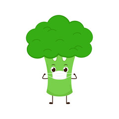 Broccoli character design. Broccoli on white background. Broccoli cartoon wearing a mask.