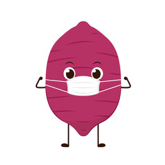 Sweet potato cartoon. Sweet potato character design. Potato cartoon wearing a mask.