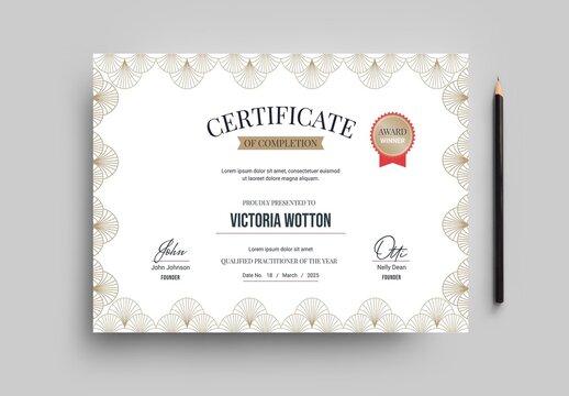 Classic Certificate with Golden Frame  in Landscape A4 Layout