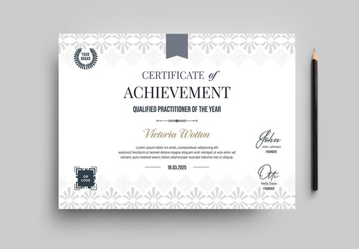 Classic Certificate with Grey Border in A4 Landscape Layout 