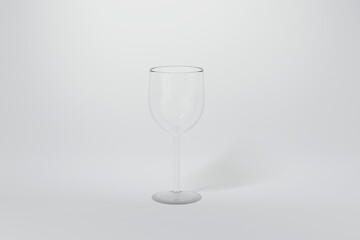 clear transparent modern vine glass isolated on white background, luxury glassware, 3d rendering illustration
