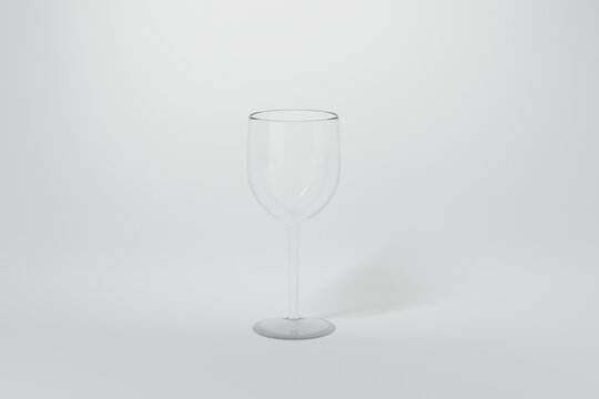 clear transparent modern vine glass isolated on white background, luxury glassware, 3d rendering illustration