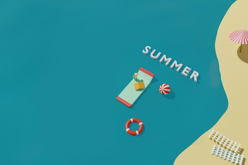 3D render of summertime beach with sea